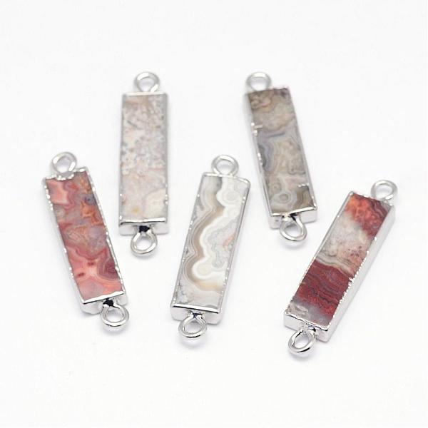 

PandaHall Natural Mexico Agate Links connectors, with Brass Findings, Rectangle, Platinum, 41x9x4mm, Hole: 3mm Natural Agate Rectangle