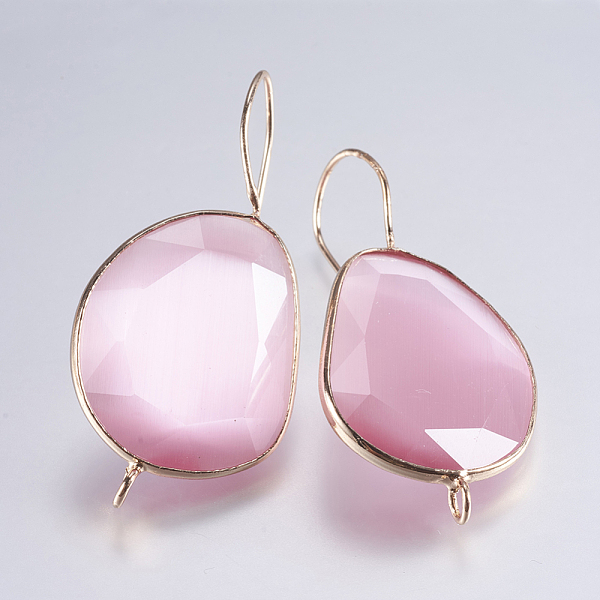 

PandaHall Cat Eye Earring Hooks, with Brass Findings and Horizontal Loop, Lead Free & Cadmium Free, Oval, Light Gold, Pink, 45~47x21~25x4mm...