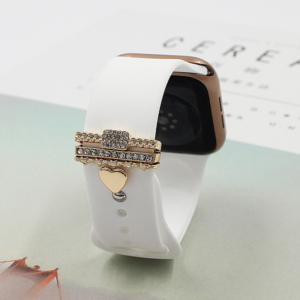 

PandaHall Rectangle Alloy Rhinestones Watch Band Charms Set, Heart & Star Watch Band Decorative Ring Loops, Light Gold, 2.1x0.3cm, 4pcs/set..., Clear