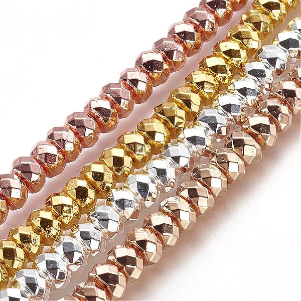 

PandaHall Non-magnetic Synthetic Hematite Beads Strands, Grade A, Faceted, Rondelle, Mixed Color, 6x4mm, Hole: 1mm, about 101pcs/strand...