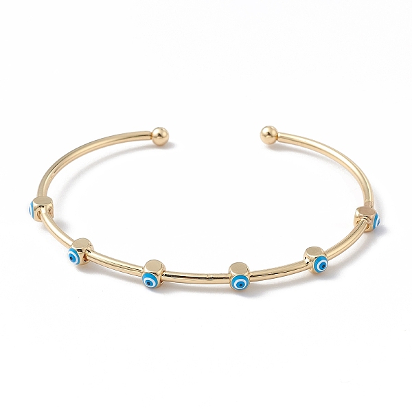 

PandaHall Brass Cuff Bangles, Enamel Evil Eye Open Bangles for Women, Real 18K Gold Plated, Deep Sky Blue, Inner Diameter: 2-1/2 inch(6.5cm)...