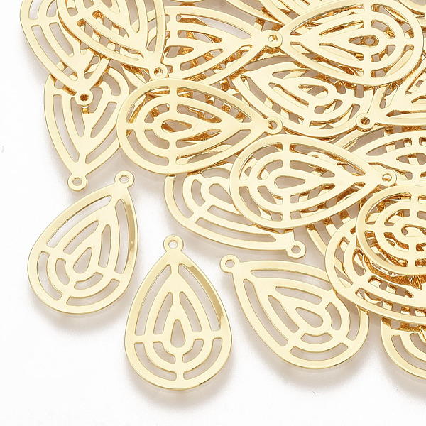 

PandaHall Brass Filigree Pendants, Hollow, Real 18K Gold Plated, Flat Round, 22x14x0.5mm, Hole: 1mm Brass Teardrop