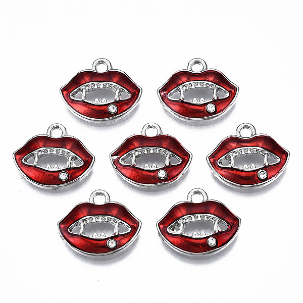 

PandaHall Alloy Enamel Pendants, with Crystal Rhinestone, Cadmium Free & Lead Free, Platinum, Lip, FireBrick, 14x17x3mm, Hole: 2mm Alloy..., Red