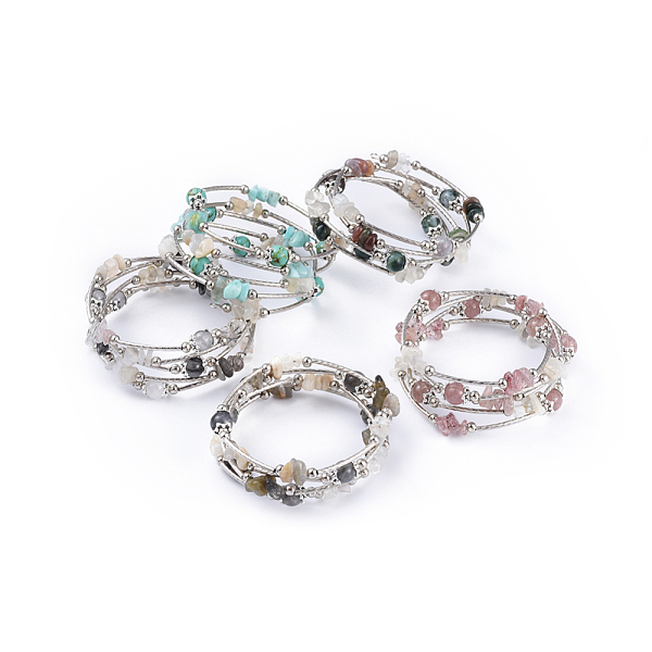

PandaHall Five Loops Natural & Synthetic Mixed Stone Wrap Bracelets, with Brass Tube Beads, Iron Spacer Beads and Tibetan Style Alloy Bead...
