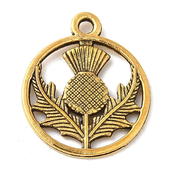 

PandaHall Tibetan Style Alloy Flat Round with Flower Scotland Thistle Pendants, Cadmium Free & Nickel Free & Lead Free, Antique Golden...