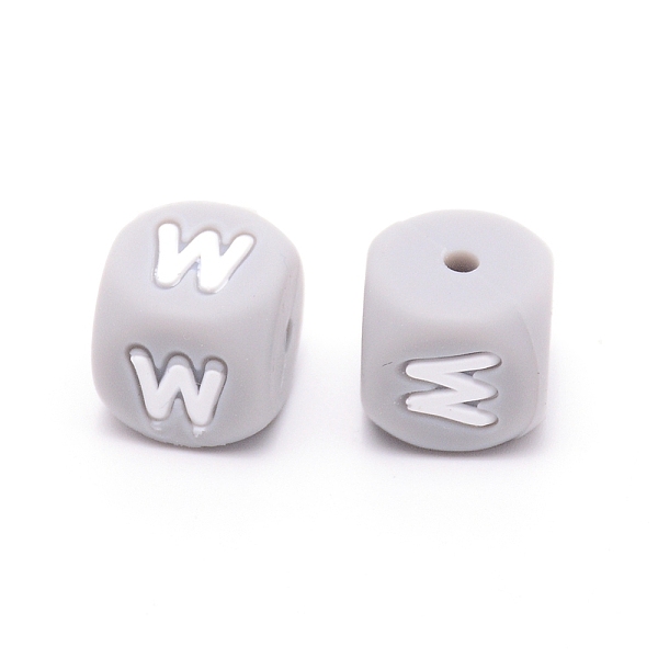 

PandaHall Silicone Beads, Cube with Letter.W, Gray, 12x12x12mm, Hole: 2mm Silicone Cube Gray