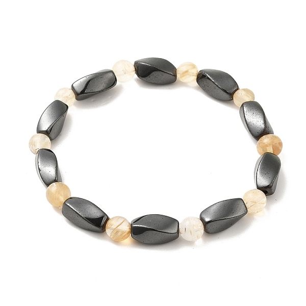 

PandaHall Gemstone Bracelets, with Non-Magnetic Synthetic Hematite Beads and Elastic Cord, Watermelon Yellow, 50mm Watermelon Stone Orange
