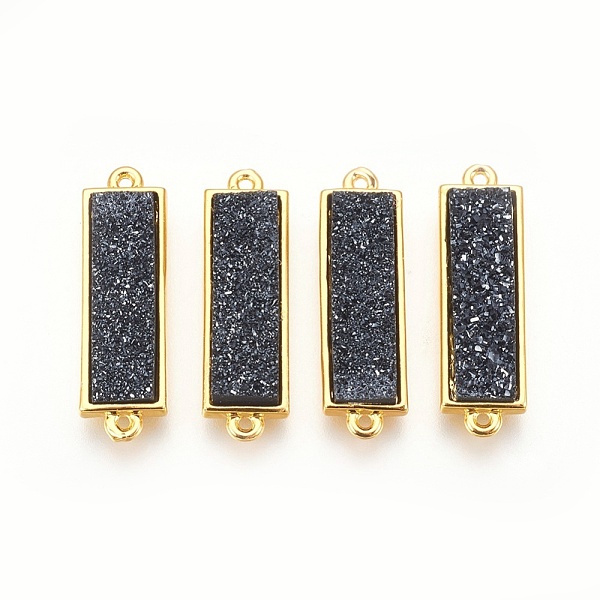

PandaHall Brass Links connectors, with Druzy Resin, Rectangle, Golden, Black, 26x8x4~5mm, Hole: 1mm Brass+Resin Rectangle Black