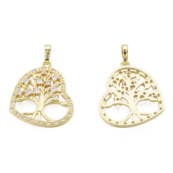 

PandaHall Brass Micro Pave Clear Cubic Zirconia Pendants, with Brass Snap on Bails, Nickel Free, Hollow, Heart with Tree, Real 18K Gold...