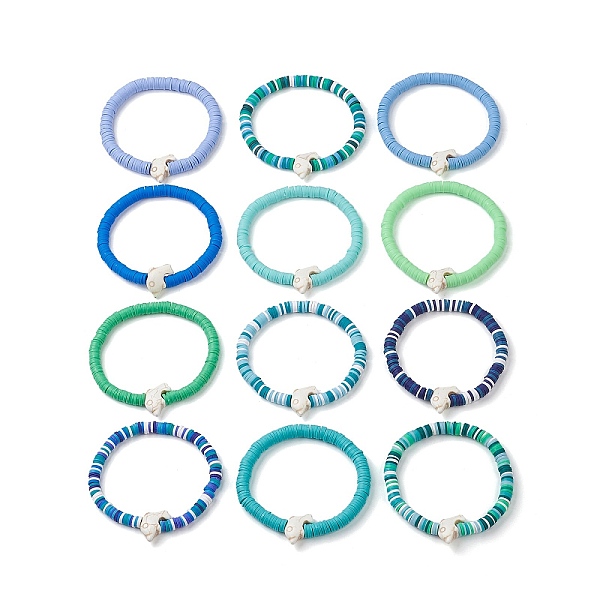 

PandaHall 12Pcs 12 Colors Polymer Clay Heishi Sufer Stretch Necklaces Set, Synthetic Turquoise Dolphin Stackable Bracelets, Mixed Color..., Multicolor