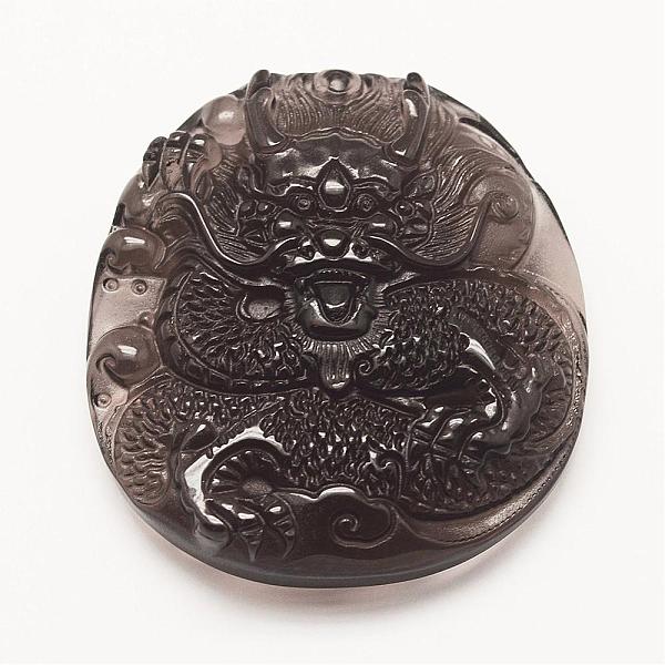 

PandaHall Carved Natural Obsidian Big Pendants, Dragon, 52x47x12mm, Hole: 2mm Obsidian Dragon