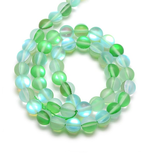 

PandaHall Synthetic Moonstone Beads Strands, Holographic Beads, Half AB Color Plated, Frosted, Round, Spring Green, 8mm, Hole: 1mm, about...