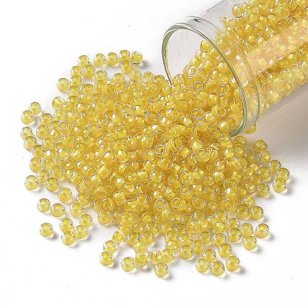 

PandaHall TOHO Round Seed Beads, Japanese Seed Beads, (192) Inside Color Crystal/Yellow Lined, 8/0, 3mm, Hole: 1mm, about 222pcs/10g Glass...