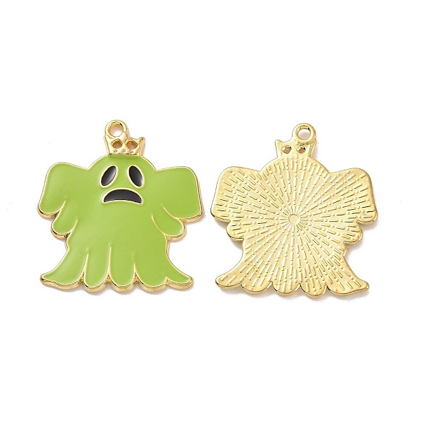 

PandaHall Halloween Theme Rack Plating Alloy Enamel Pendants, Ghost Charms, Light Gold, 32x29x1.6mm, Hole: 2mm Alloy+Enamel Ghost