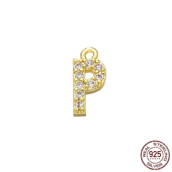 

PandaHall Real 18K Gold Plated 925 Sterling Silver Micro Pave Clear Cubic Zirconia Charms, Initial Letter, Letter P, 9.5x4x1.5mm, Hole...