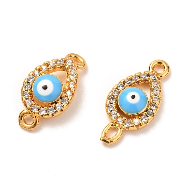 

PandaHall Brass Micro Pave Cubic Zirconia Links Connectors, Long-Lasting Plated, Evil Eye, Blue, Real 18K Gold Plated, 16x7.5x3mm, Hole...