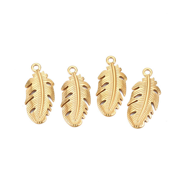 

PandaHall Ion Plating(IP) 304 Stainless Steel Pendants, Leaf, Nickel Free, Real 18K Gold Plated, 35.5x15.5x2.5mm, Hole: 2.5mm 304 Stainless...