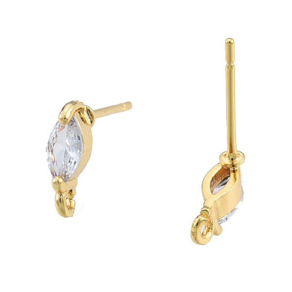 

PandaHall Brass Pave Clear Cubic Zirconia Stud Earring Findings, with Vertical Loops, Horse Eye, Nickel Free, Golden, 9x3mm, Hole: 1.2mm...