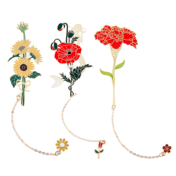 

PandaHall SUPERFINDINGS 3Pcs 3 Styles Mental Flower Bookmark Stainless Steel Bookmarks with Long Chain 16.8-17.8cm Golden Sunflower Bookmark..., Multicolor