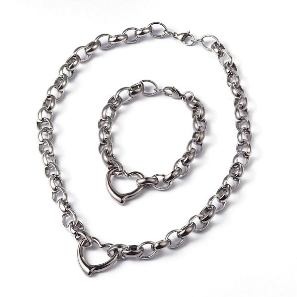 

PandaHall Heart 304 Stainless Steel Link Necklaces and Bracelets Jewelry Sets, with Lobster Claw Clasps, Stainless Steel Color, 18.5 inch...