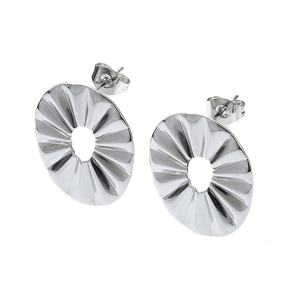 

PandaHall 201 Stainless Steel Stud Earrings, with 304 Stainless Steel Pins, Grooved Donut, Stainless Steel Color, 21x18mm 201 Stainless...