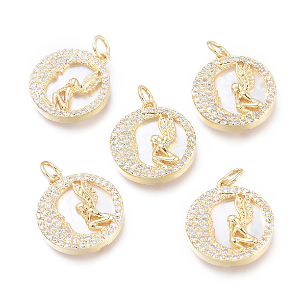 

PandaHall Brass Micro Pave Cubic Zirconia Pendants, with Jump Rings and Natural Shell, Long-Lasting Plated, Cadmium Free & Lead Free &..., Clear