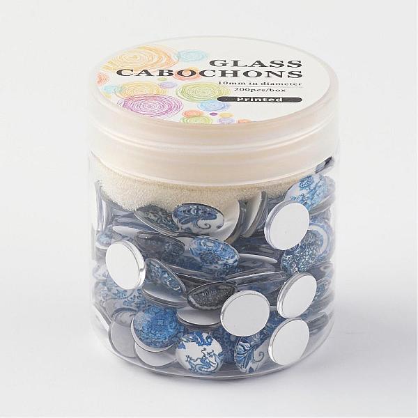 

PandaHall Glass Cabochons, Blue and White Floral Printed, Half Round/Dome, Mixed Color, 10x3.5~4mm, about 200pcs/box Glass Half Round..., Multicolor