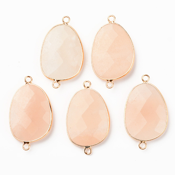 

PandaHall Natural Pink Aventurine Gemstone Links, with Light Gold Plated Edge Brass Loops, Oval, Faceted, 38x22.5x6mm, Hole: 2mm Pink...