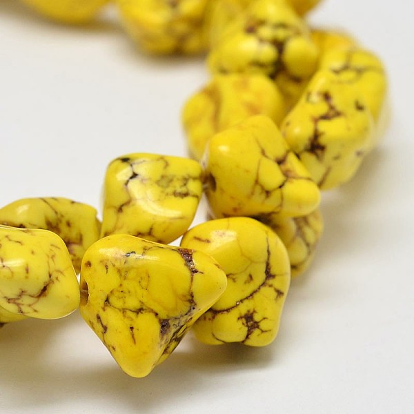 

PandaHall Dyed Natural Magnesite Bead Strands, Nugget, Yellow, 19~45x22~55mm, Hole: 1mm, about 44~100pcs/1000g Magnesite Nuggets Yellow