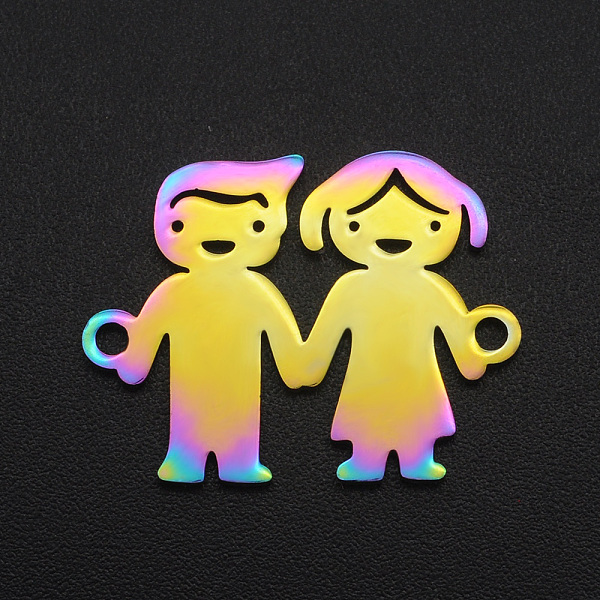 

PandaHall Ion Plating(IP) 201 Stainless Steel Links, Lovers Holding Hands, Laser Cut, for Valentine's Day, Rainbow Color, 18x23x1mm, Hole...