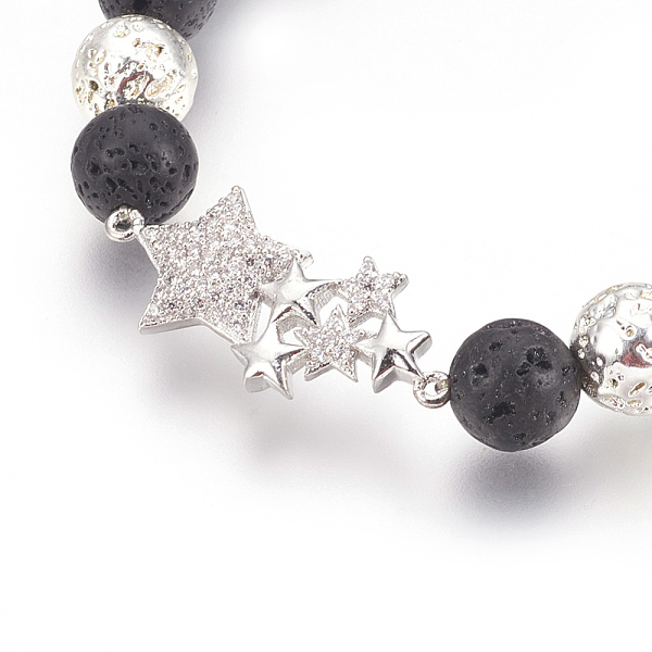 

PandaHall Stretch Bracelets, with Long-Lasting Plated Electroplated Natural Lava Rock, Natural Lava Rock and Brass Cubic Zirconia Beads..., Clear