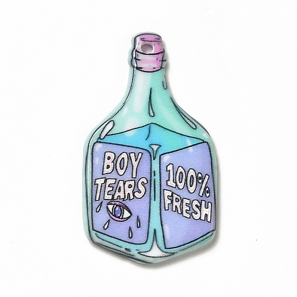 

PandaHall Halloween Printed Acrylic Pendants, Word Boy Tears, Bottle Pattern, 38x21.5x2.2mm, Hole: 1.8mm Acrylic Bottle Purple