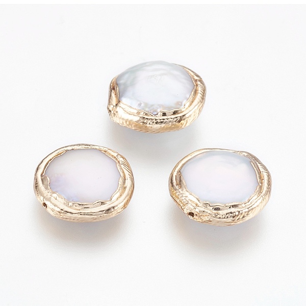 

PandaHall Natural Cultured Freshwater Pearl Beads, Edge Plated, Flat Round, Real 18K Gold Plated, 15~17x5~7.5mm, Hole: 0.6mm Pearl Flat...