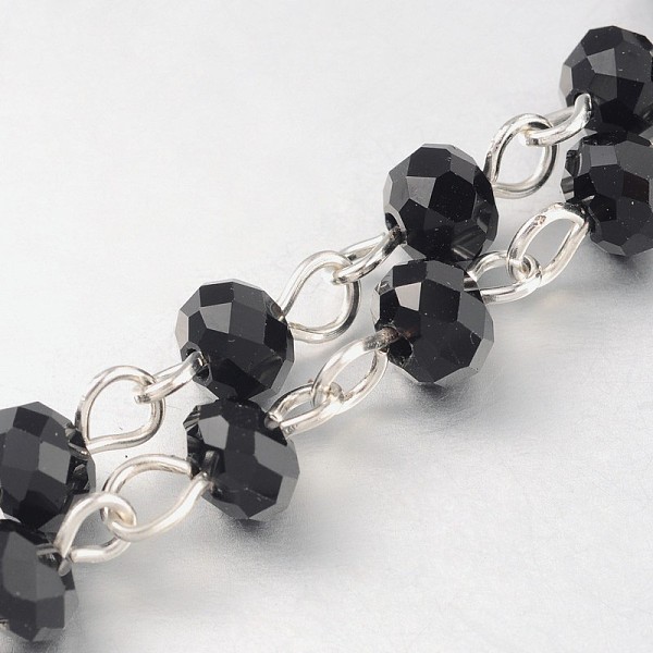 

PandaHall Handmade Rondelle Glass Beads Chains for Necklaces Bracelets Making, with Iron Eye Pin, Unwelded, Silver Color Plated, Black, 39.3...