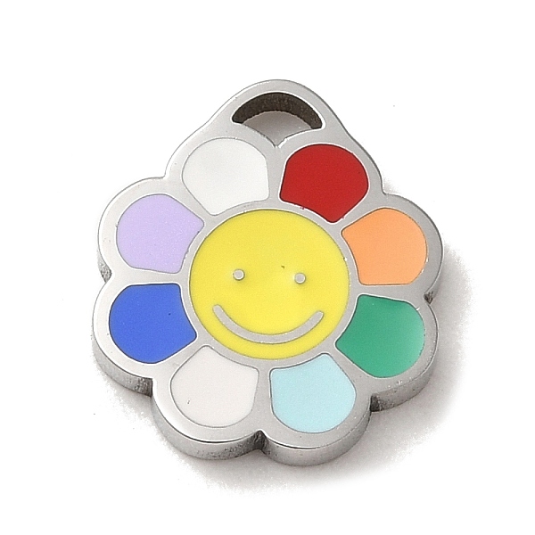 

PandaHall 304 Stainless Steel Enamel Charms, Flower with Smiling Face Charms, Stainless Steel Color, 11.5x10x1.5mm, Hole: 1.5x1.3mm...