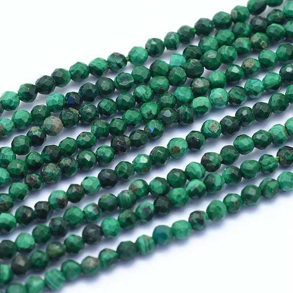

PandaHall Natural Malachite Beads Strands, Faceted, Round, 2mm, Hole: 0.6mm, about 195pcs/strand, 15.35 inch(39cm) Malachite Round