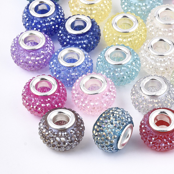 

PandaHall Resin Rhinestone European Beads, Large Hole Beads, with Platinum Tone Brass Double Cores, AB Color, Rondelle, Berry Beads, Mixed..., Multicolor