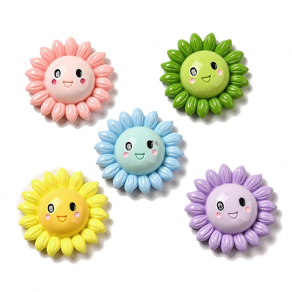 

PandaHall Cartoon Smiling Sunflower Decoden Resin Cabochons, Mixed Color, 47x48x13.5mm Resin Flower Multicolor