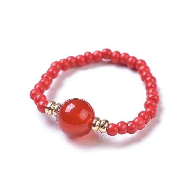 

PandaHall Natural Carnelian Stretch Rings, with Glass Seed Beads, Size 8, 18mm Carnelian