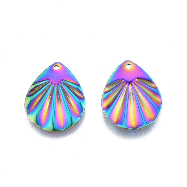 

PandaHall Ion Plating(IP) 201 Stainless Steel Pendant, Textured Charms, Teardrop, Rainbow Color, 22x17x1mm, Hole: 1.2mm 201 Stainless Steel...