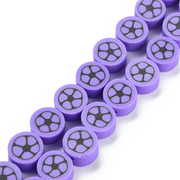 

PandaHall Handmade Polymer Clay Bead Strands, Flat Round with Football, Dark Orchid, 8~9x4~5mm, Hole: 1.2~1.4mm, about 40~41pcs/strand...
