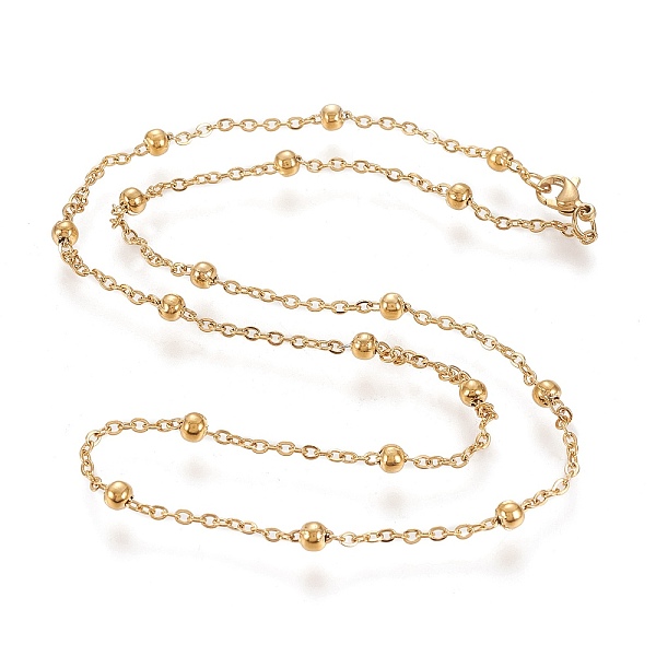 

PandaHall 304 Stainless Steel Cable Chain Necklaces, with Round Beads and Lobster Claw Clasps, Golden, 20~20.2 inch(50.8~51.3cm) 304...
