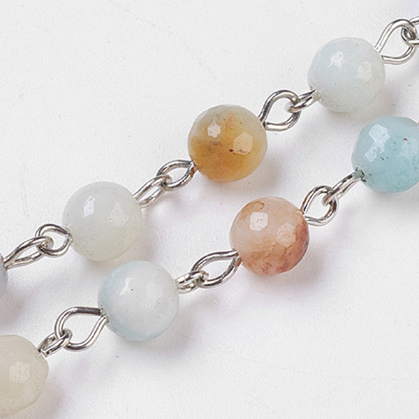 

PandaHall Natural Flower Amazonite Handmade Beaded Chains, Unwelded, with Platinum Plated Iron Eye Pin, Faceted Round, 14x6~7mm, 39.37 inch...