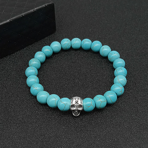 

PandaHall Synthetic Turquoise Stretch Bracelets for Women Men, with Tibetan Style Animals Alloy Beads, Skull, No Size Synthetic Turquoise...