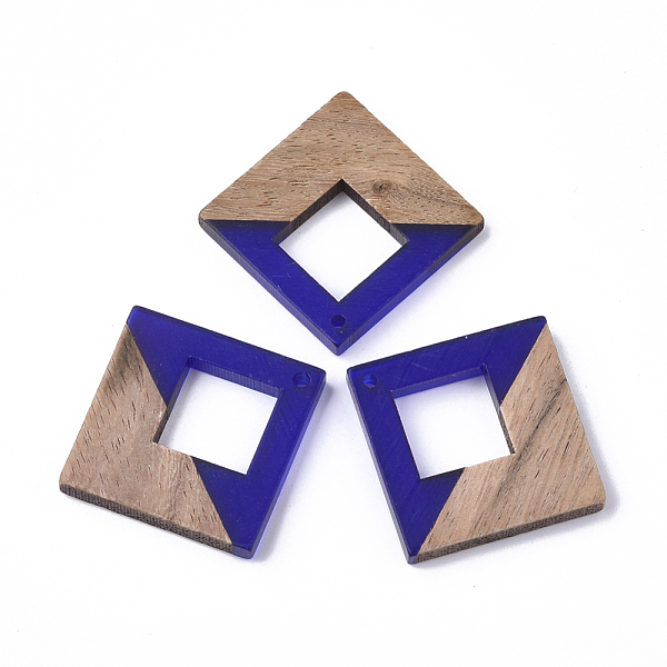 

PandaHall Resin & Wood Pendants, Rhombus, Blue, 37x37x3mm, Hole: 2mm Resin+Wood Rhombus Blue
