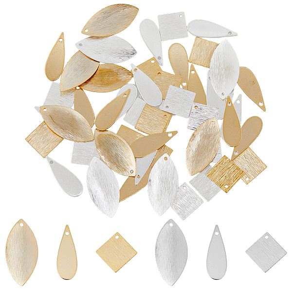

PandaHall SUPERFINDINGS 60Pcs 6 Style Brass Charms, Square & Teardrop & Leaf, Golden & Silver, 14~23x7~14x1mm, Hole: 1~1.2mm, 10pcs/style...