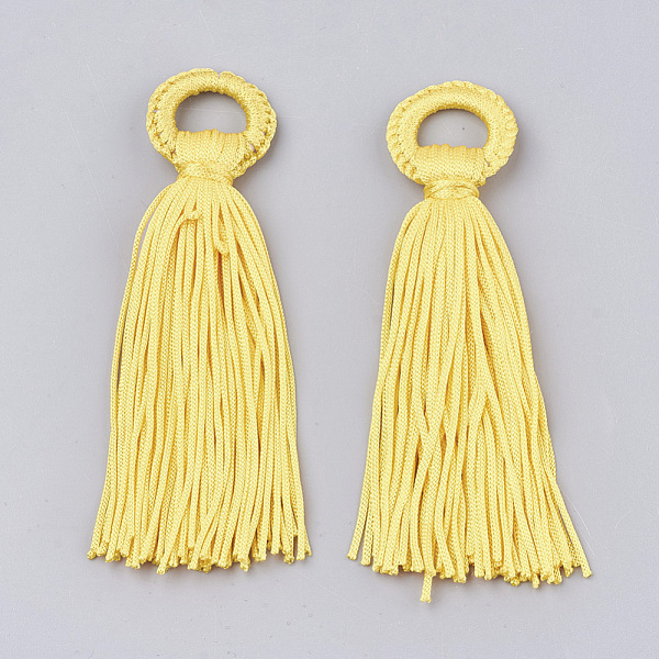 

PandaHall Polyester Tassel Big Pendant Decorations, Gold, 98~110x24~26x10~15mm, Hole: 14mm Polyester Gold
