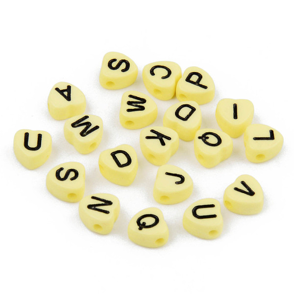

PandaHall Opaque Acrylic Enamel Beads, Horizontal Hole, Heart with Mixed Black Letters, Pale Goldenrod, 7x7x4mm, Hole: 1.5mm, about...
