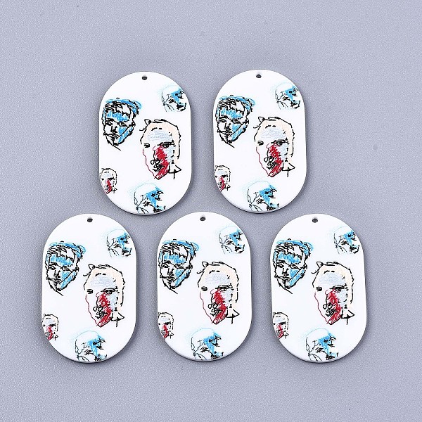 

PandaHall Acrylic Pendants, 3D Printed, Oval with Abstract Face Pattern, White, 43x26x2.5mm, Hole: 1.6mm Acrylic Oval White