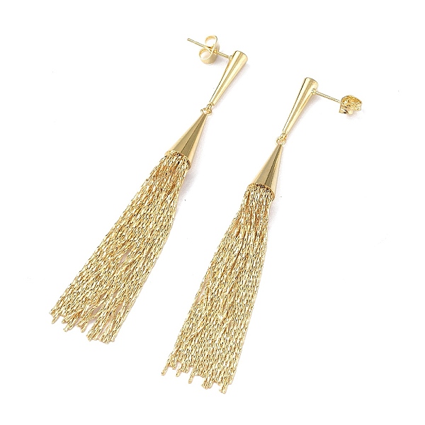 

PandaHall Brass Chain Tassel Dangle Stud Earrings for Women, Real 18K Gold Plated, 82x6mm, Pin: 0.8mm Brass Others